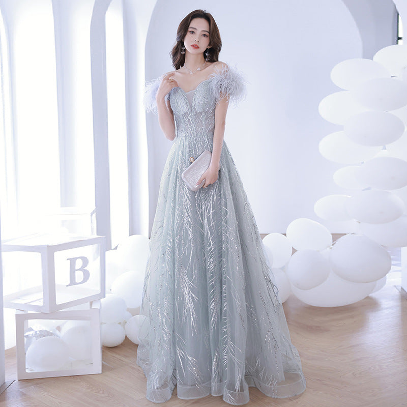 New Host Banquet Bridesmaid Dress Female One Shoulder