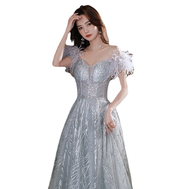 New Host Banquet Bridesmaid Dress Female One Shoulder