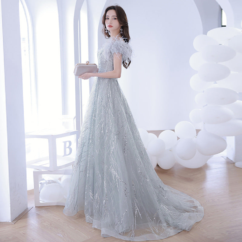 New Host Banquet Bridesmaid Dress Female One Shoulder