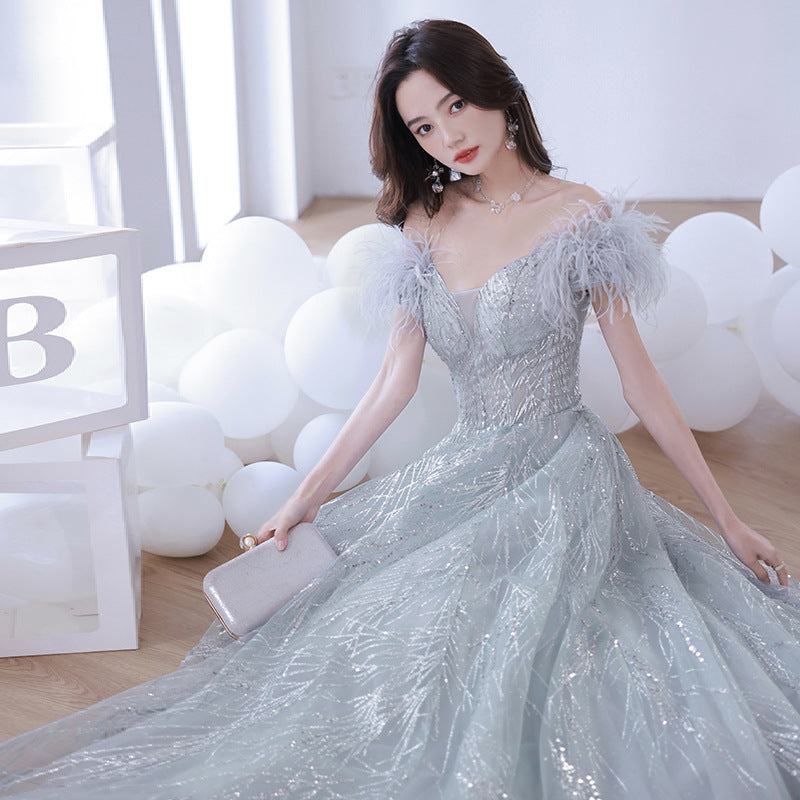 New Host Banquet Bridesmaid Dress Female One Shoulder