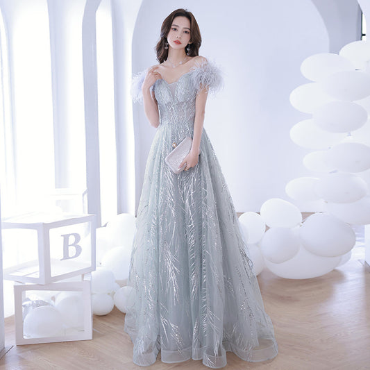 New Host Banquet Bridesmaid Dress Female One Shoulder