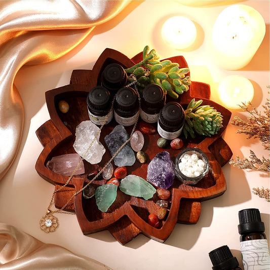 Lotus Shape Wooden Crystal Tray