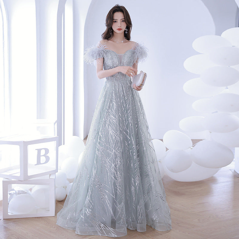 New Host Banquet Bridesmaid Dress Female One Shoulder